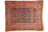 Antique Malayer rug: dark navy Herati design, wide tomato red, tangerine borders, Samovar motifs.