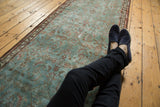 Distressed powder blue Malayer runner, Herati pattern and a serrated leaf border.