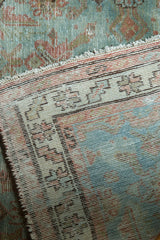 Hand-knotted Malayer runner reverse, displaying striped foundation and distressed powder blue pile.
