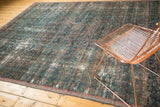 Worn antique Mahal carpet, intricate sapphire blue and wine red Herati design with visible foundation.