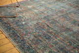 Antique Mahal Herati motif detail, showcasing worn sapphire blue and wine red.