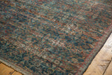 Antique Mahal carpet showing intricate Herati motif in sapphire blue, wine red, and ivory, with foundation showing.