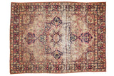 Antique Kerman rug, ivory, navy, red medallion with tree of life. Central threadbare, 4'4