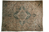 Distressed vintage Heriz carpet with faded geometric medallion in beige, blue, and brown, 7'5