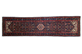 Vintage Dargezine hand knotted runner with hexagonal medallion, Herati field, navy and madder red.