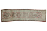 Vintage Distressed Oushak runner, repeating dusty rose and silver medallions on an ivory field. 3x10.5 feet.