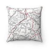 Square throw pillow featuring a vintage map of Katonah and Bedford, New York, 18x18 inches.