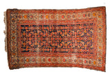 Vintage Persian Malayer rug: allover navy Herati pattern, wide red border, even patina. 4'9