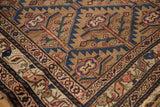 Antique Hamadan rug's finely detailed corner with stylized bird motifs, multi-band border, and secured fringe.