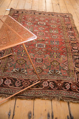 Antique Kurdish Bijar rug, Mina Khani trellis design, brick red, blush, forest green. Aged edges.