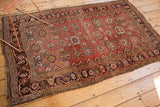 Antique Kurdish Bijar rug border with intricate floral designs and tattered end.