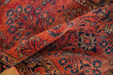 Mohajeran Sarouk runner, ruby red pile with even wear, faint foundation, navy florals.