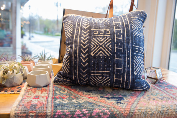 Indigo Mudcloth Printed Throw Pillow // ONH Item 7782 Image 3