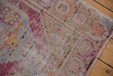 Vintage Distressed Oushak rug showing knot heads, foundation, and faded tones.