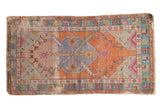 Vibrant distressed Turkish Oushak rug, pale blue medallion on tangerine field, seafoam green borders, 2'10
