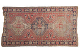 Distressed vintage Oushak, triple medallion, red, navy, beige. 3'1
