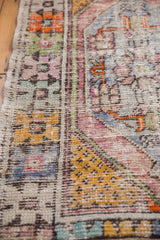 Hand-knotted Distressed Oushak rug texture with mostly even wear, blush, saffron, slate motifs.