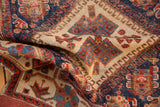 Hand-knotted pile texture of antique Afshar rug, showing wear, foundation, and secure side.