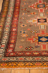 Vintage Serab rug geometric starburst medallion, unusual silver field, triple banded border.