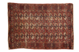 Antique hand-knotted Turkmen Tekke rug with chestnut brown, navy, ivory gul medallions and plant border, 3'5