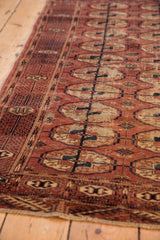 Antique Tekke rug's germinating plant border with worn chestnut brown and navy pile.
