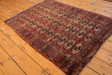 Antique Tekke rug corner, displaying germinating plant border and chestnut brown gul medallions.