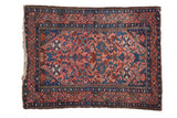 Vintage hand-knotted Persian Malayer rug, allover raspberry Herati design, navy border.