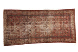Antique Malayer runner, Herati and floral pomegranate design, madder red, blue, ivory, worn pile.
