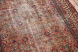 Antique Malayer rug runner: detailed Herati motif, madder red, navy, with visible foundation wear.