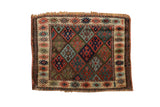 Antique Bagface Jaff Kurd rug mat, circa 1900, with geometric diamonds in red, blue, and green.