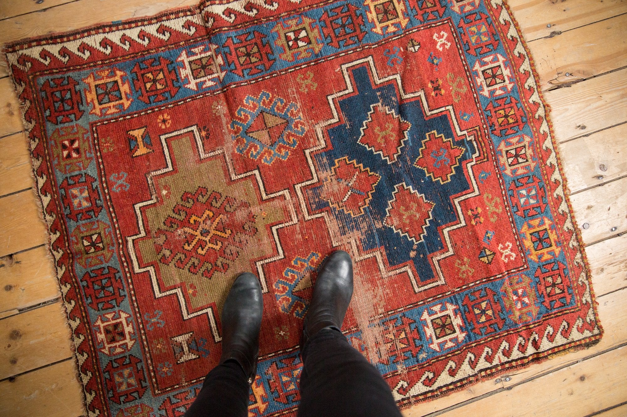 3.5x4.5 Vintage Caucasian Square Rug // ONH Item 7836 Image 1