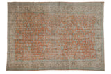 Distressed Oushak rug, pale terracotta with faded floral patterns and ivory border. 7'2