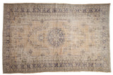 Distressed vintage Oushak rug with roundel medallion, floral bouquets, beige and dusty blue, 6'4