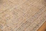 Distressed vintage Oushak rug texture showing even wear to knot heads and pale gold tones.