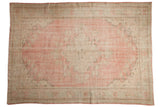 Vintage Distressed Oushak carpet with muted pink and ivory medallion, abrashed field, 7'8