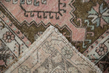 Vintage Distressed Oushak runner, showing geometric patterns, pile wear, and hand-knotted reverse.