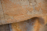 Distressed hand-knotted pile texture of a vintage Oushak runner in pale tangerine and ivory.