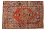Vintage Oushak rug with rust medallion, abrashed pale blue field, tree of life, 3'6