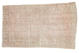 Distressed vintage Oushak rug with faded pink and beige allover vinery, 3'6