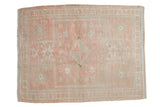 Vintage distressed Oushak square rug with faded pink, silver diamond medallion, starbursts, 2'10