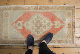 Distressed hand knotted Turkish Oushak rug with diamond medallion, blush, beige, seafoam.