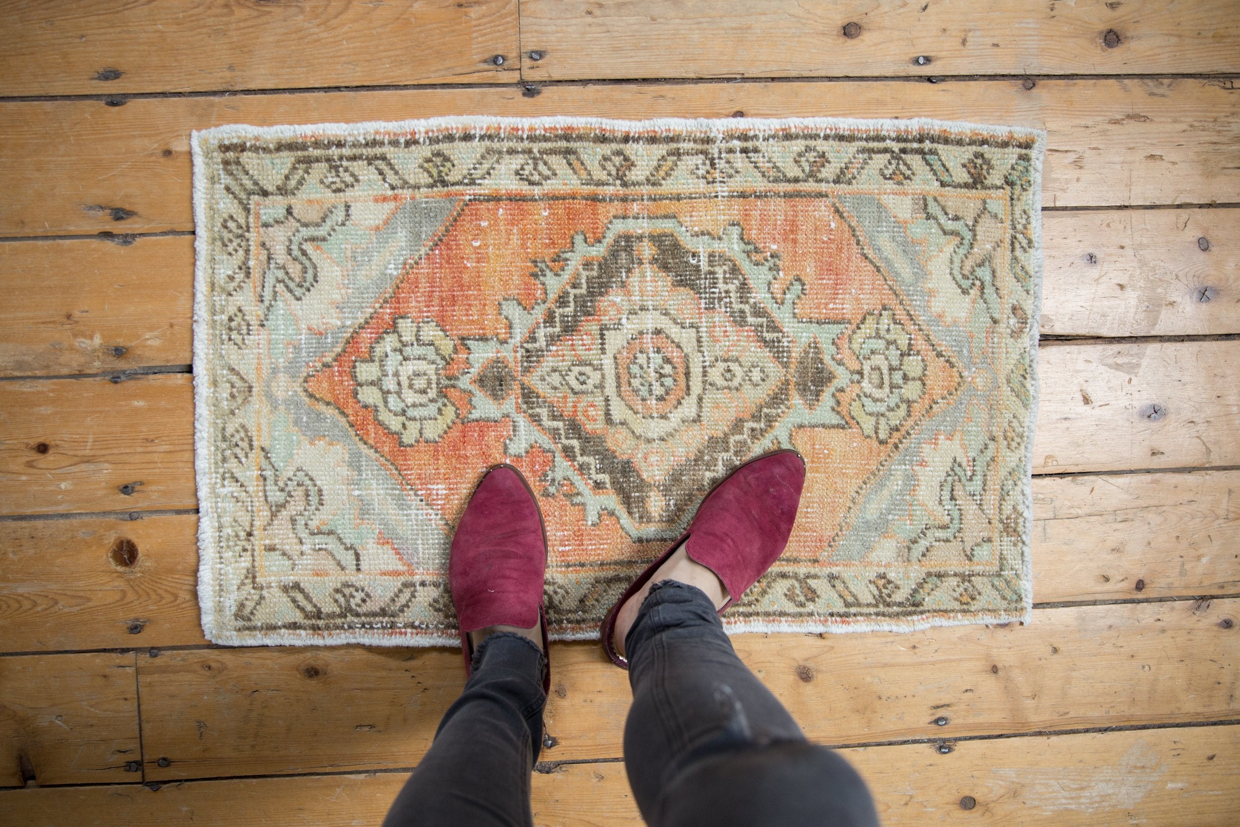 1.5x3 Vintage Distressed Oushak Rug Mat // ONH Item 7964 Image 1