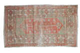 Vintage Distressed Oushak rug, dusty blush and seafoam floral motifs, mostly even wear. 2'7