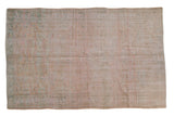 Vintage Distressed Oushak rug with faded vinery, pale mint, ivory, and coffee brown tones.