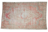 Distressed Oushak rug, faded brick red and slate palmette medallion, 4'6