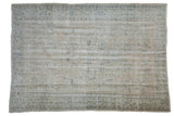 Vintage Distressed Oushak Carpet with faded ivory, beige, blue floral medallion and soft worn texture.