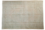 Vintage Distressed Oushak rug with faded palmette medallion in beige, ivory, and seafoam hues, 6'2
