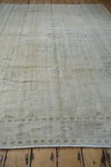 Vintage Distressed Oushak carpet close-up shows mostly even wear on knot heads.