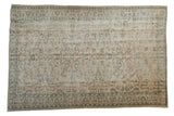 Distressed Vintage Oushak carpet with ivory, seafoam green scrolling vinery, 6'11