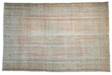 Turkish Vintage Distressed Oushak carpet with faded rose, blush, and sea foam green tones.